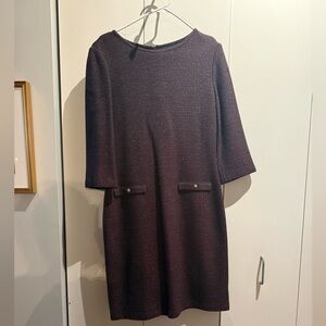 St John Collection Tweed Shift Dress -Hematite Melange Multi (DeepPurpleSparkle)